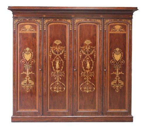 Victorian Mahogany and Inlaid Four Door Wardrobe