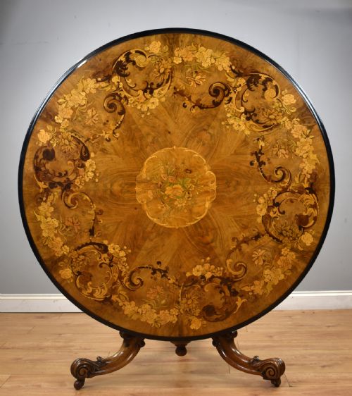 Victorian Marquetry Inlaid Oval Tilt Top Breakfast Table
