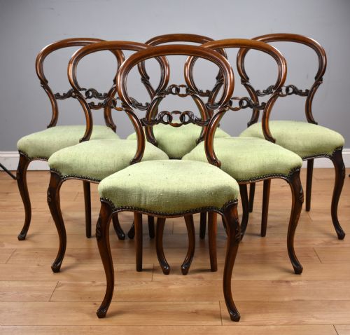 Set Six Victorian Walnut Dining Chairs