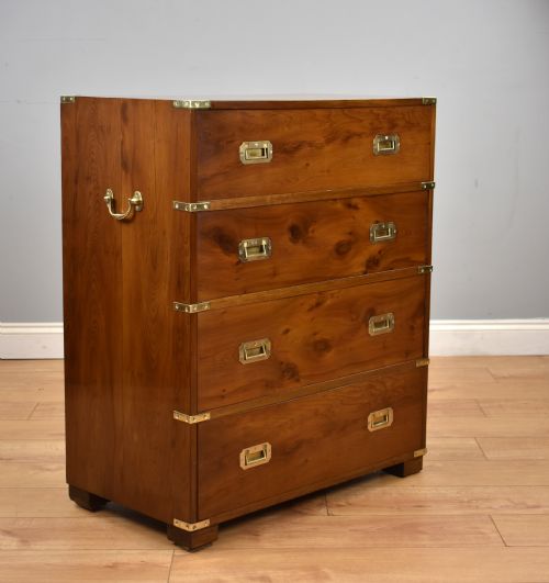 Yew Wood Campaign Style Chest Drawers
