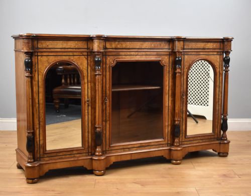 Victorian Burr Walnut Inlaid Credenza