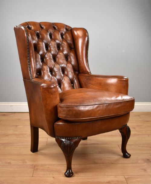 Victorian Hand Dyed Leather Wing Back Armchair