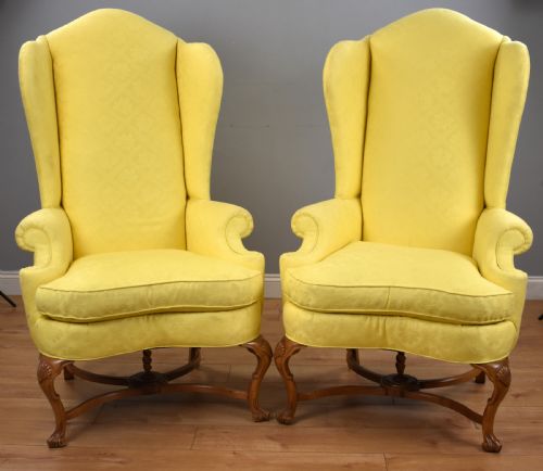 Pair of Queen Anne Style Wing Back Armchairs