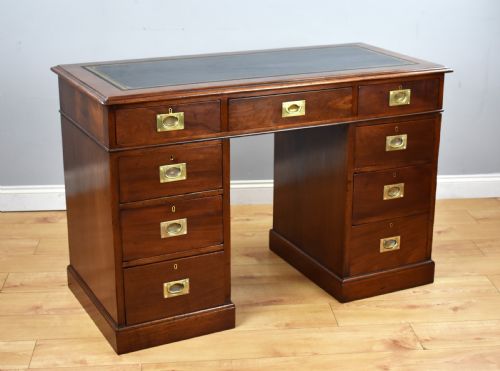 Antique Mahogany Campaign Style Pedestal Desk