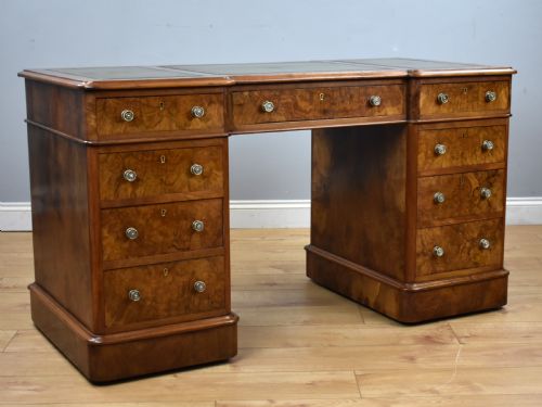 Victorian Burr Walnut Pedestal Desk