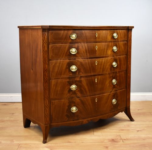 George III Mahogany Inlaid Bow Front Chest