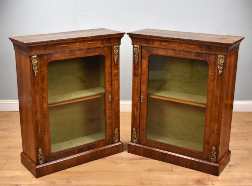 Pair of Victorian Walnut Inlaid Pier Cabinets