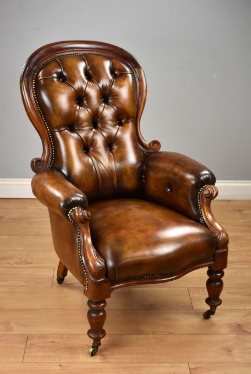 Victorian Mahogany Hand Dyed Leather Armchair