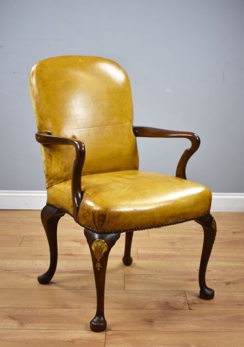 1920s Mahogany Leather Elbow Chair