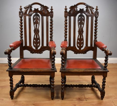 PAIR OAK BARLEY TWIST ARMCHAIRS - ADDITIONAL PHOTO 1