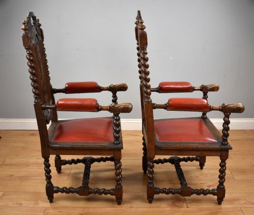 PAIR OAK BARLEY TWIST ARMCHAIRS - ADDITIONAL PHOTO 2