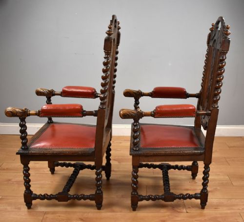 PAIR OAK BARLEY TWIST ARMCHAIRS - ADDITIONAL PHOTO 4