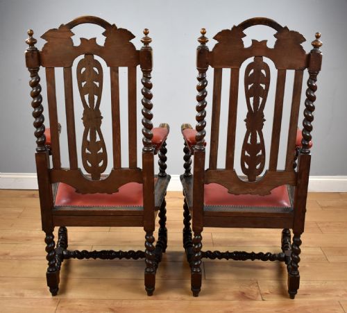PAIR OAK BARLEY TWIST ARMCHAIRS - ADDITIONAL PHOTO 8