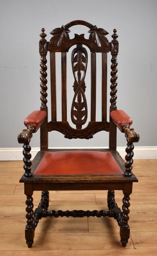 PAIR OAK BARLEY TWIST ARMCHAIRS - ADDITIONAL PHOTO 11