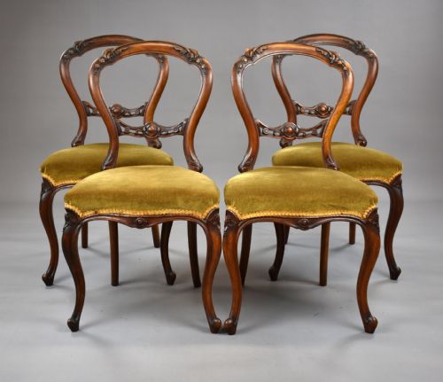 Set Four Victorian Walnut Dining Chairs