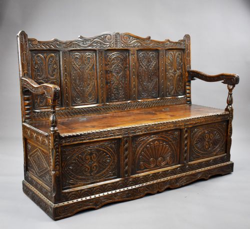 19th Century Carved Oak Bench