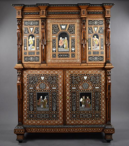 19th Century Profusely Inlaid Mahogany Cabinet