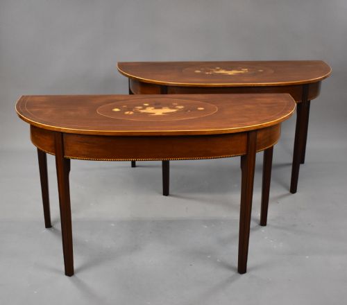Pair of George III Mahogany Demi Lune Console Tables
