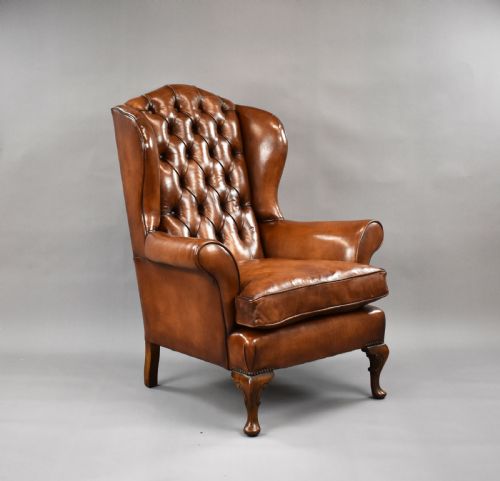 Edwardian Hand Dyed Leather Wing Back Armchair
