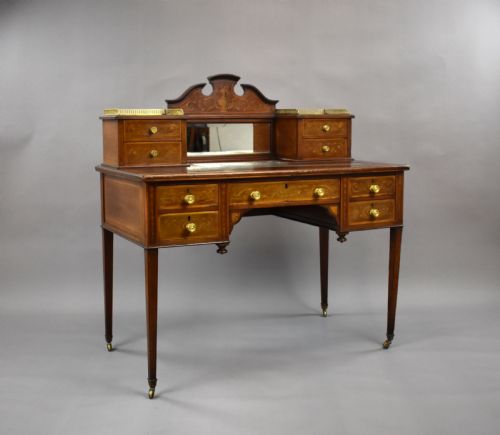 Victorian Mahogany and Marquetry Writing Table by Jas Shoolbred