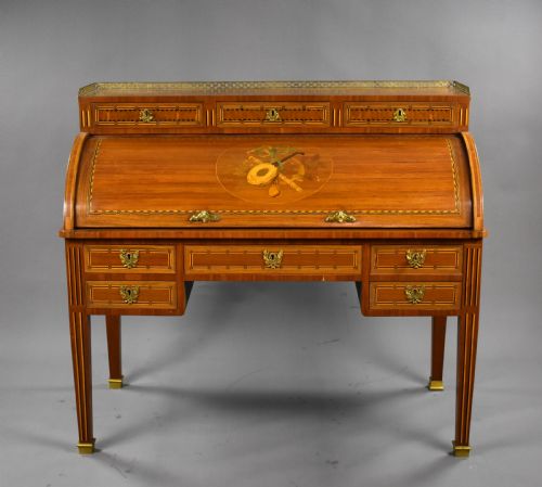 Edwardian Mahogany Inlaid Cylinder Bureau