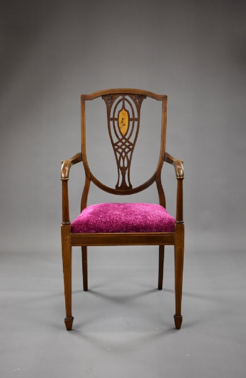 Edwardian Mahogany Inlaid Open Armchair
