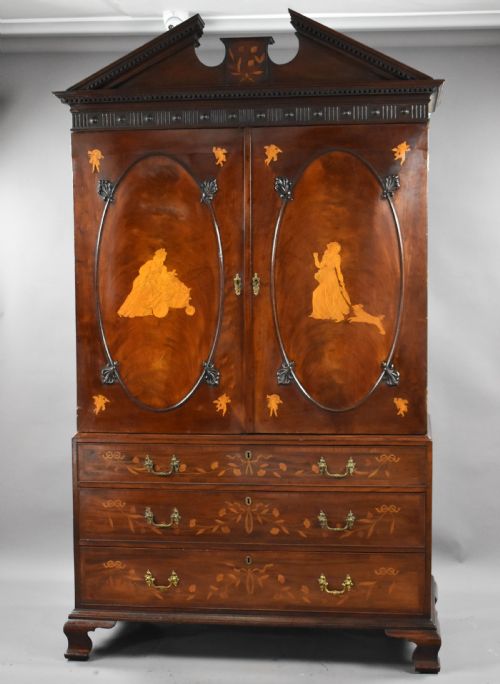 George III Mahogany and Inlaid Clothes Press