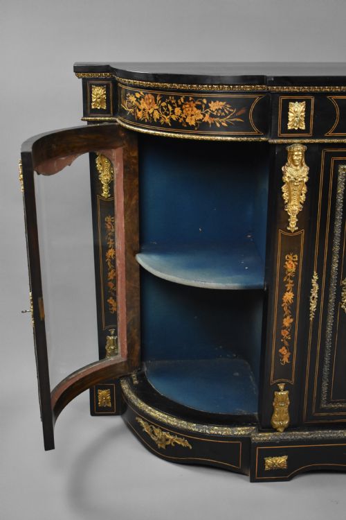 VICTORIAN EBONISED MARQUETRY CREDENZA - ADDITIONAL PHOTO 12