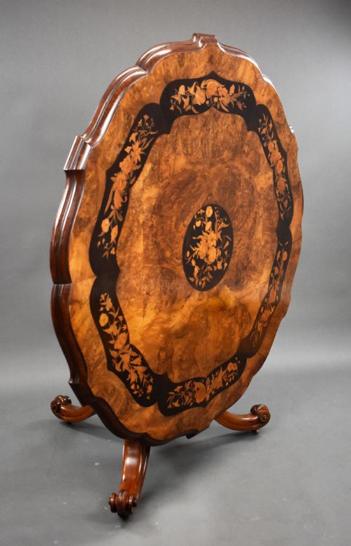 VICTORIAN BURR WALNUT AND MARQUETRY BREAKFAST TABLE BY JOHN KENDAL - ADDITIONAL PHOTO 1