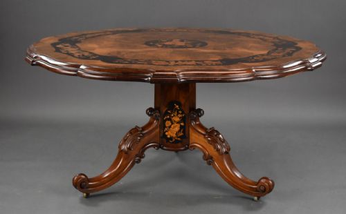 VICTORIAN BURR WALNUT AND MARQUETRY BREAKFAST TABLE BY JOHN KENDAL - ADDITIONAL PHOTO 2