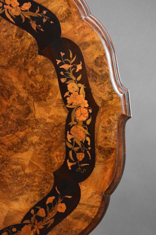 VICTORIAN BURR WALNUT AND MARQUETRY BREAKFAST TABLE BY JOHN KENDAL - ADDITIONAL PHOTO 4