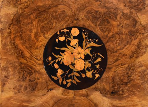 VICTORIAN BURR WALNUT AND MARQUETRY BREAKFAST TABLE BY JOHN KENDAL - ADDITIONAL PHOTO 8