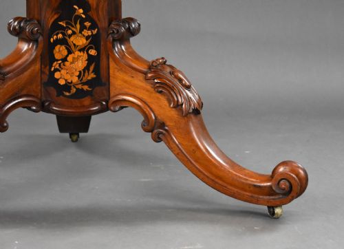 VICTORIAN BURR WALNUT AND MARQUETRY BREAKFAST TABLE BY JOHN KENDAL - ADDITIONAL PHOTO 12