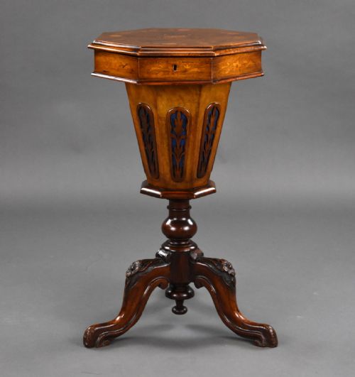 Victorian Inlaid Walnut Needlework Table
