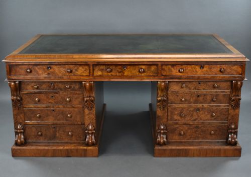 Victorian Burr Walnut Partners Desk