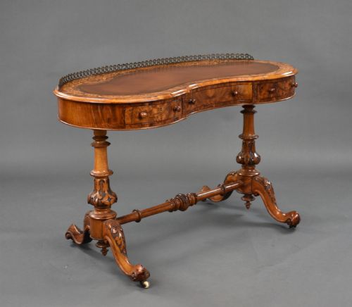 Victorian Burr Walnut Inlaid Writing Table