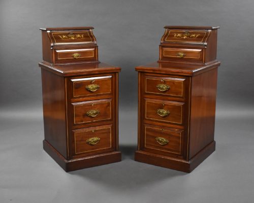 Pair Victorian Inlaid Mahogany Bedsides