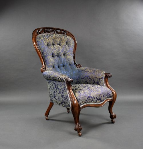 Victorian Carved Walnut Open Armchair