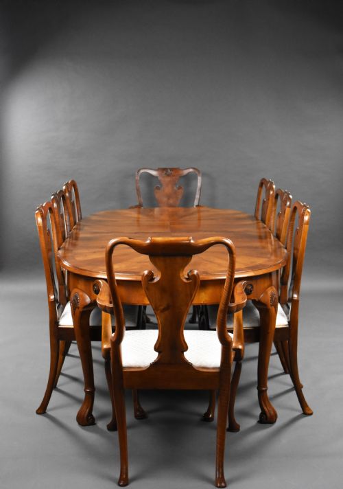 Antique Walnut Extending Dining Table & 8 Chairs