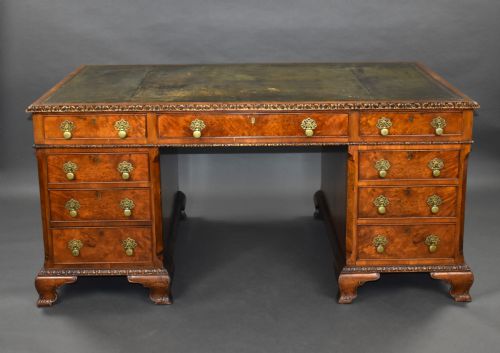 Antique Burr Walnut Partners Desk