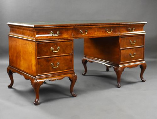 Antique Burr Walnut Pedestal Desk