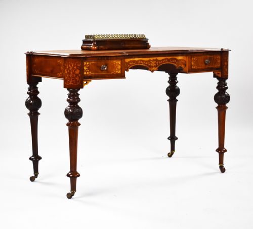 Victorian Burr Walnut Marquetry Inlaid Writing Table