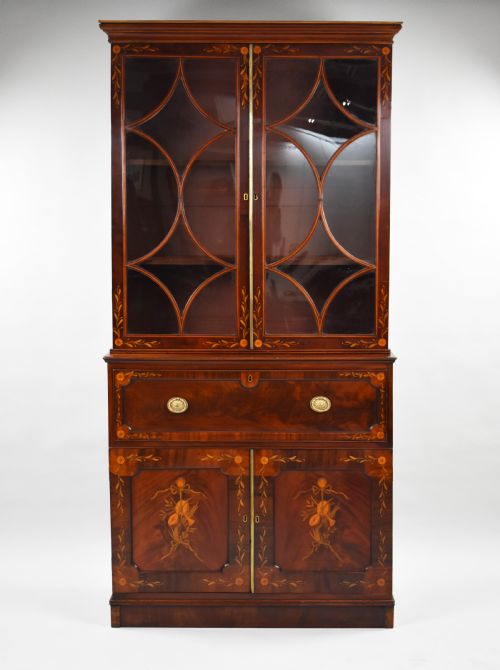 19th Century Inlaid Mahogany Secretaire Bookcase