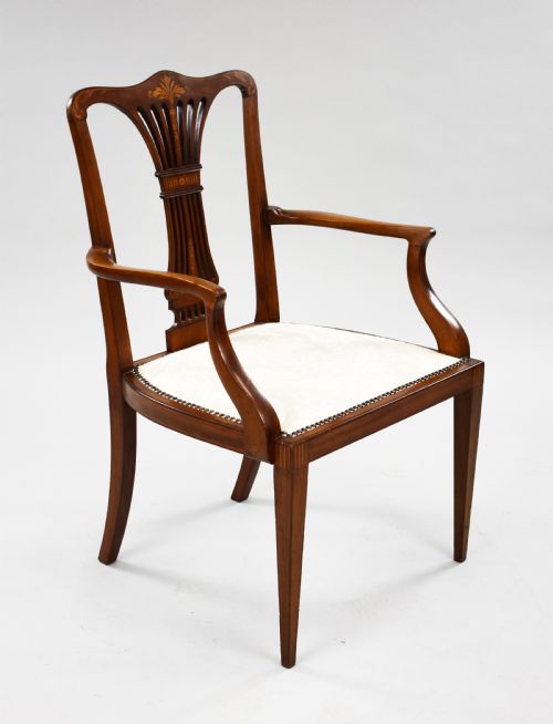 Edwardian Mahogany Inlaid Open Armchair