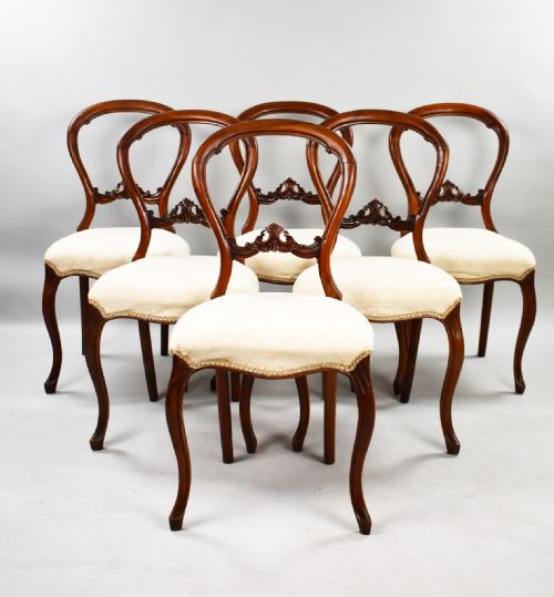 Set Six Victorian Walnut Dining Chairs