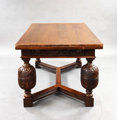 Antique Carved Oak Draw Leaf Table