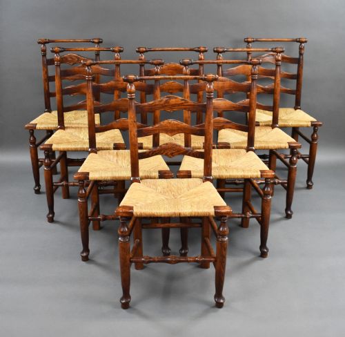 Set of 8 18th Century Style Ladder Back Dining Chairs