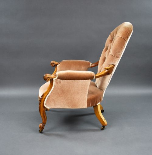 VICTORIAN WALNUT CARVED ARMCHAIR - ADDITIONAL PHOTO 11