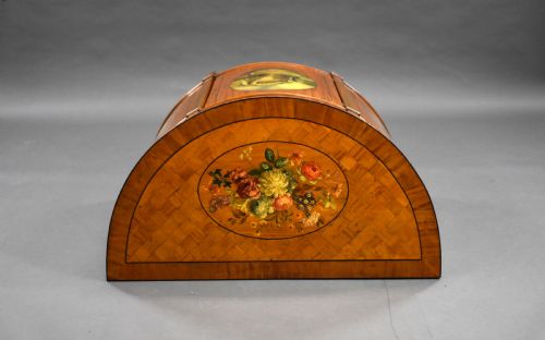 EDWARDIAN SATINWOOD HAND PAINTED DEMI LUNE SIDE CABINET - ADDITIONAL PHOTO 4