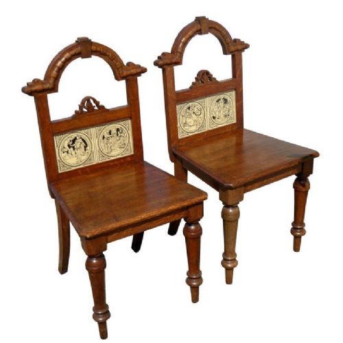 Pair of 19th Century Victorian Oak Hall Chairs